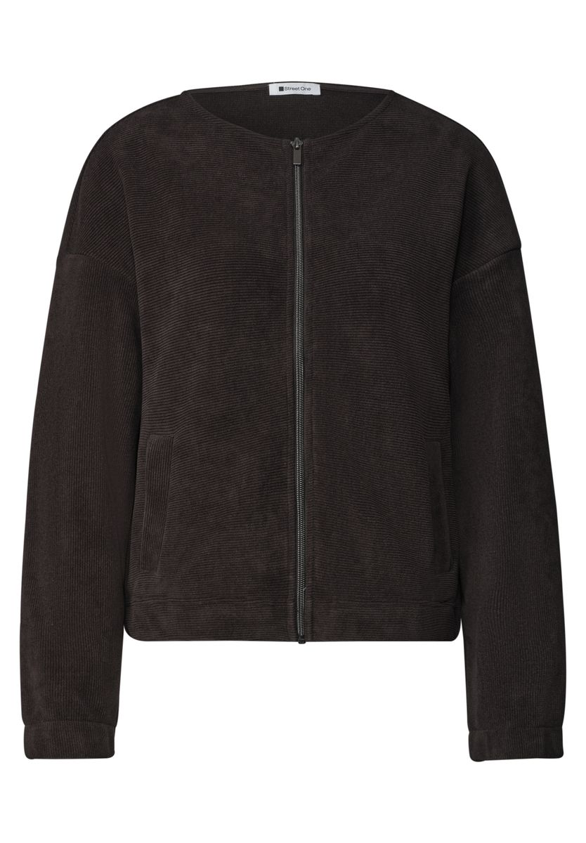 Jacke mit Rundhals in Cord-Optik