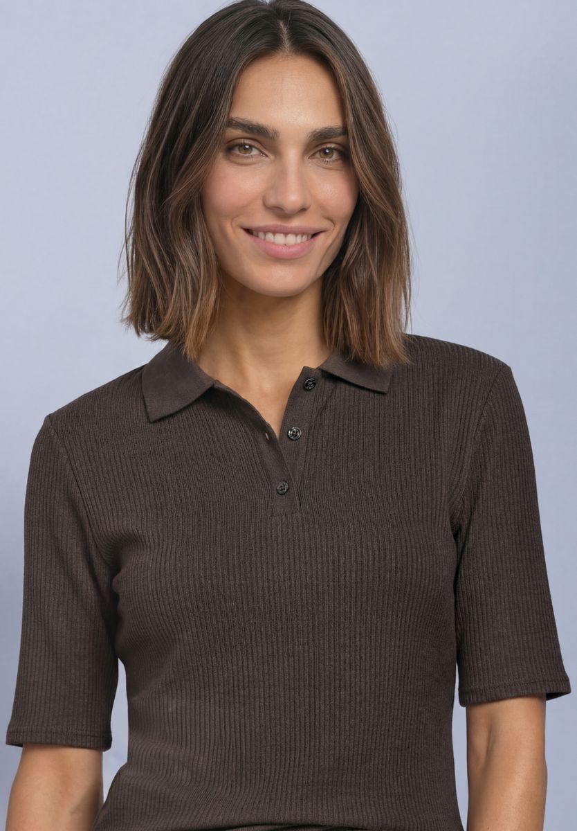 Poloshirt im Strick-Look mit Rippstruktur