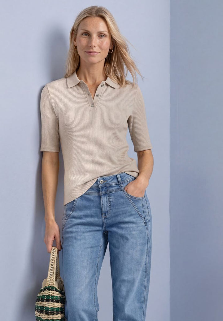 Poloshirt im Strick-Look mit Rippstruktur
