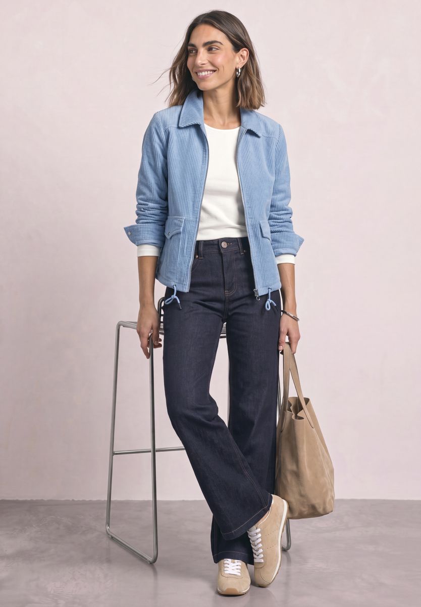 Cordjacke mit Hemdkragen und Zipper