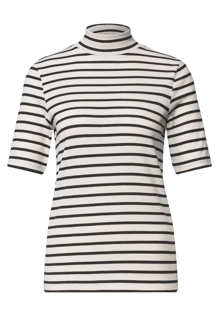 T-Shirt mit Turtle Neck in Rippstruktur