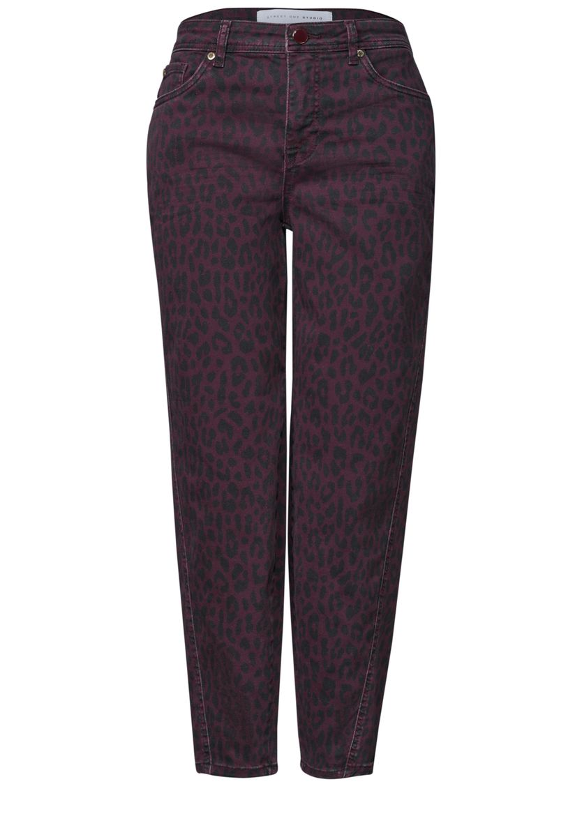 High Waist Barrel Leg Jeans mit Leo-Print