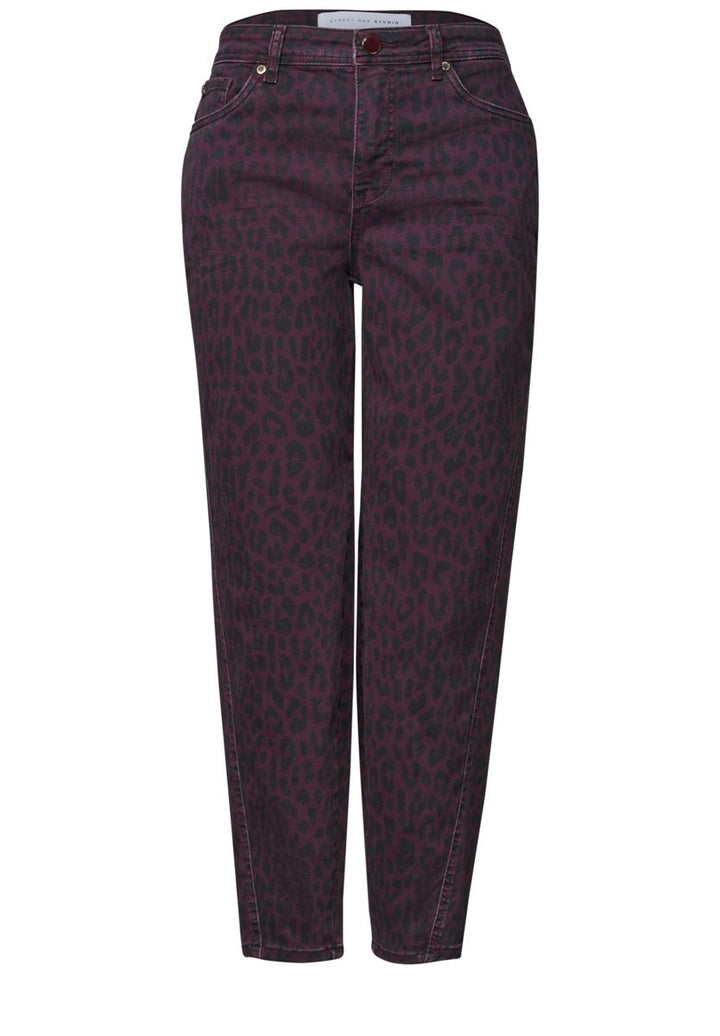 High Waist Barrel Leg Jeans mit Leo-Print
