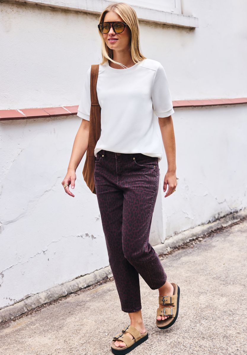 High Waist Barrel Leg Jeans mit Leo-Print