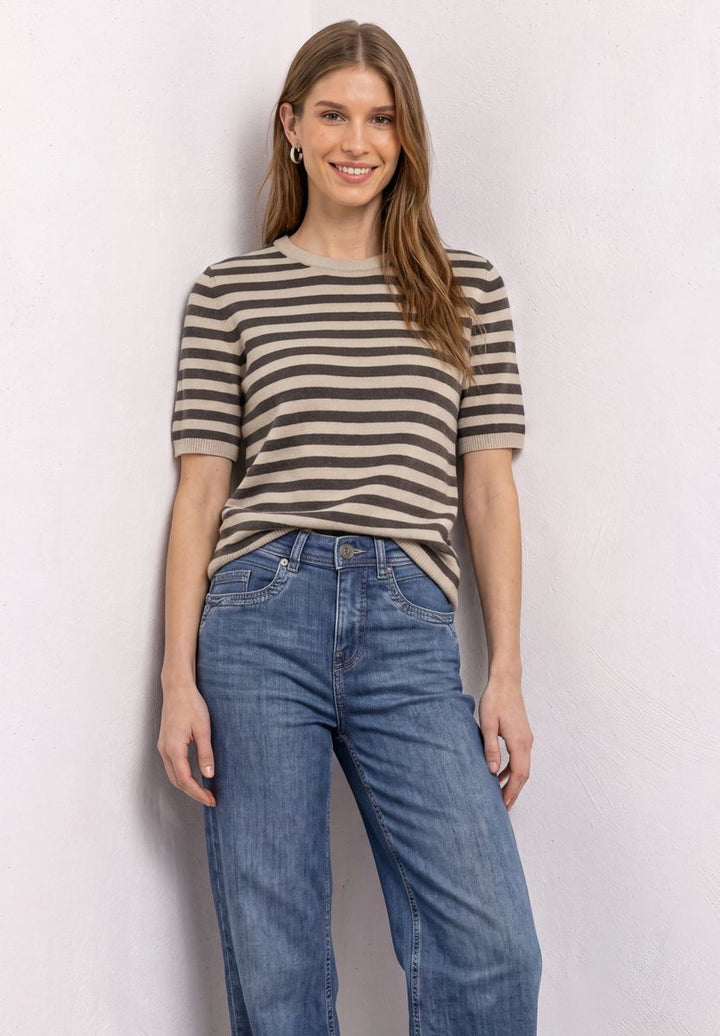 Kurzarm Pullover mit Rundhals und Streifen