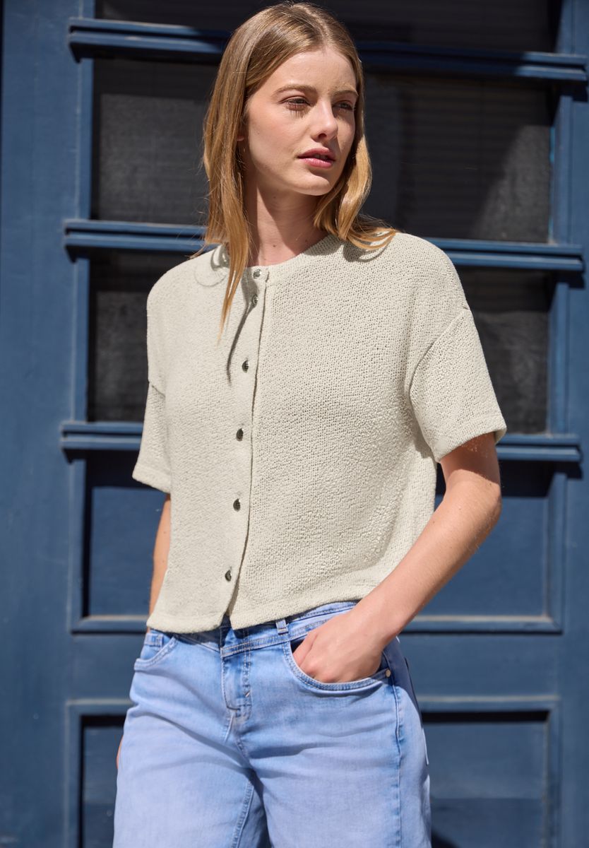 Kurzarm Jacke im Strick-Look mit Rundhals