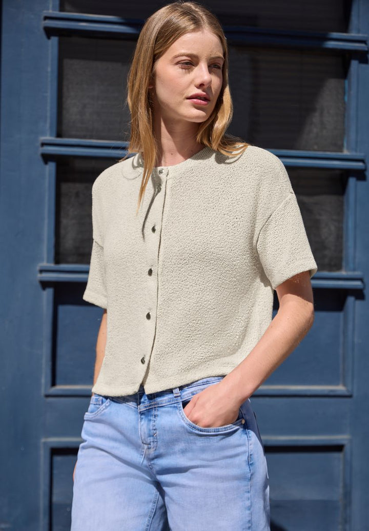 Kurzarm Jacke im Strick-Look mit Rundhals