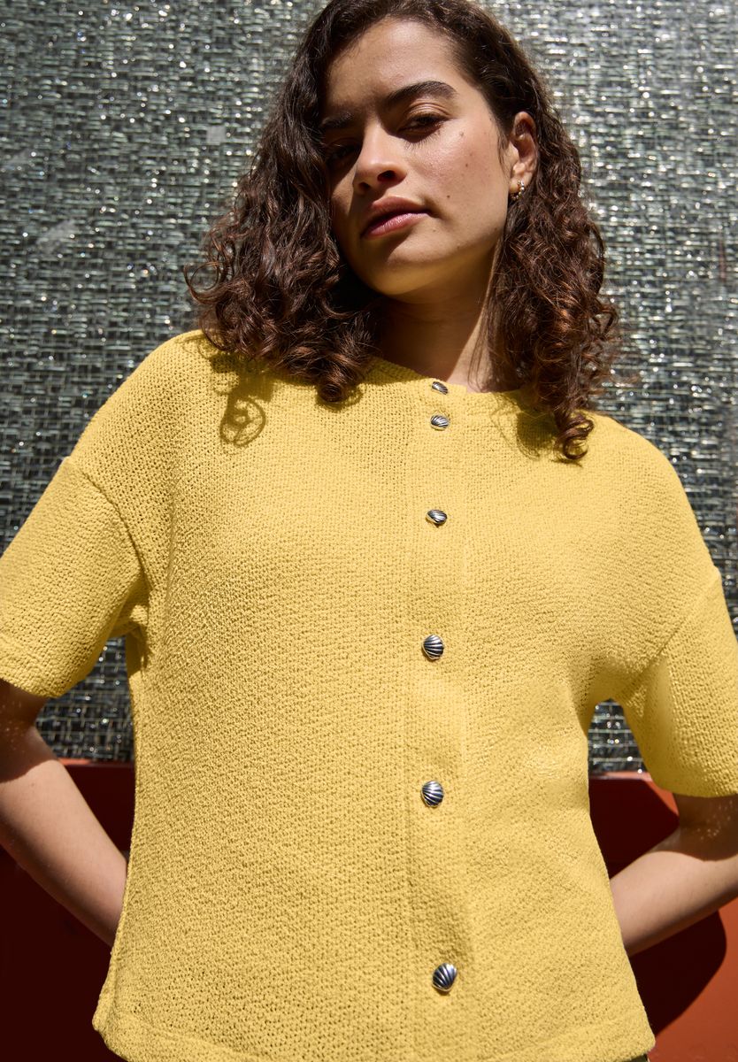 Kurzarm Jacke im Strick-Look mit Rundhals