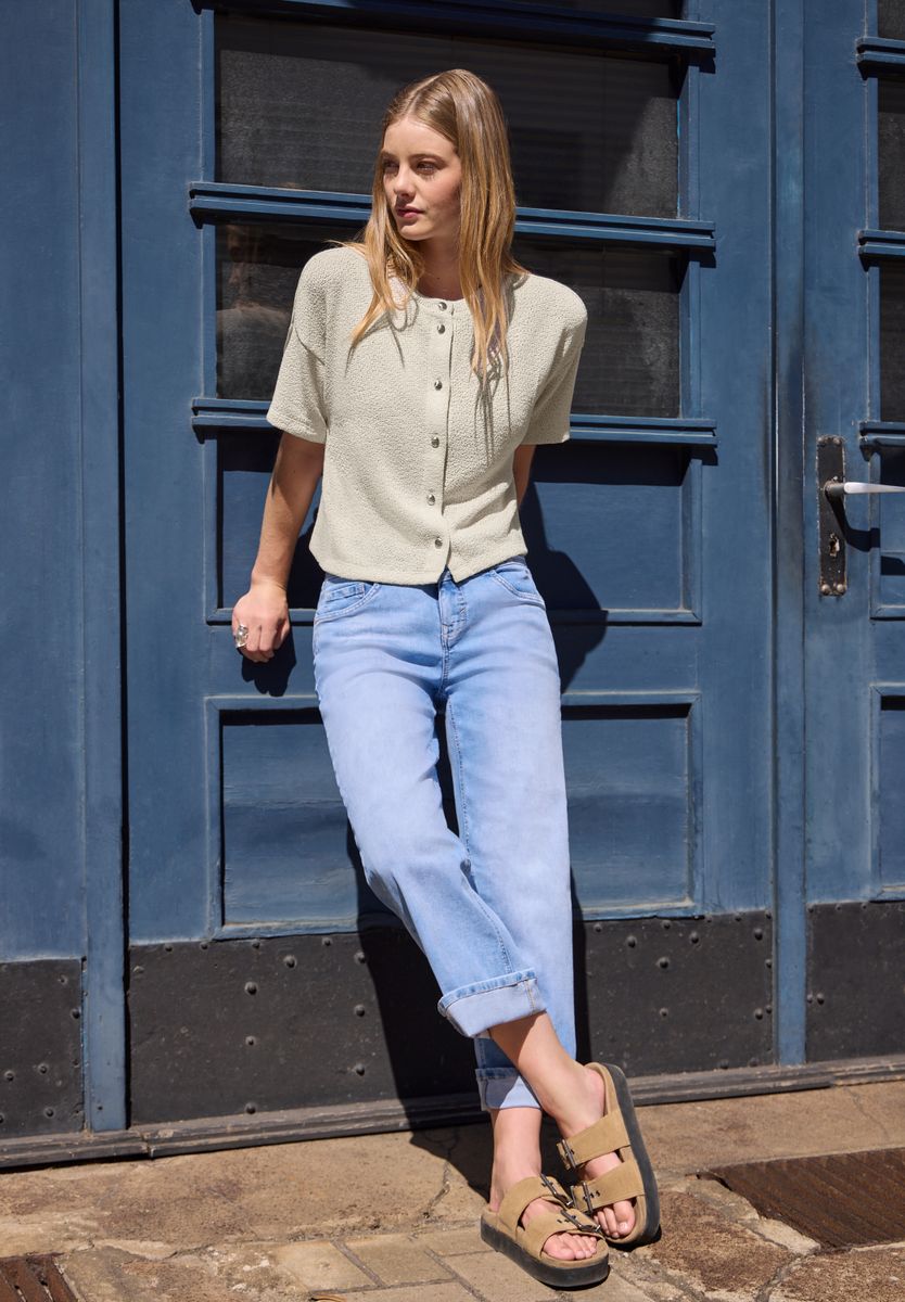 Kurzarm Jacke im Strick-Look mit Rundhals