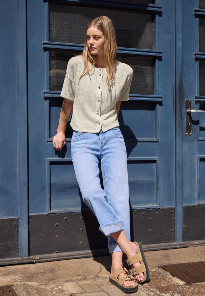 Kurzarm Jacke im Strick-Look mit Rundhals