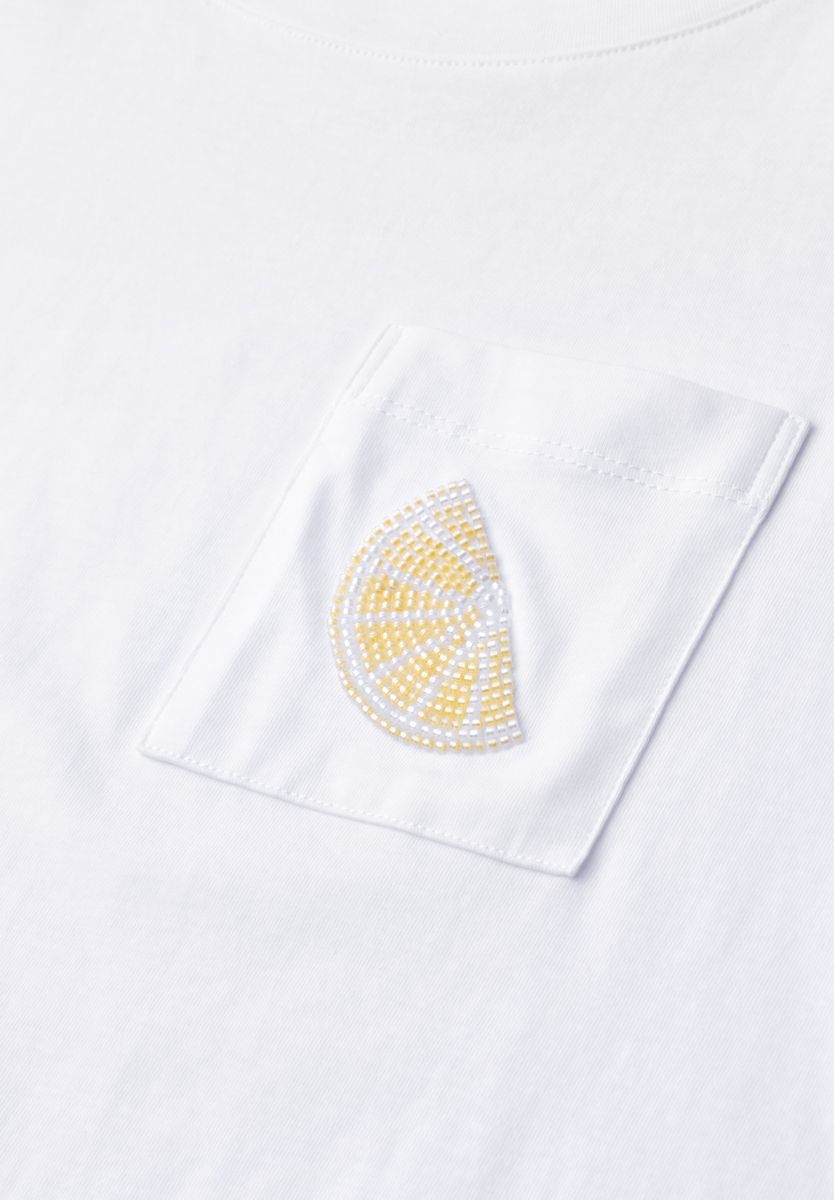 T-Shirt mit Rundhals und Perlendetail