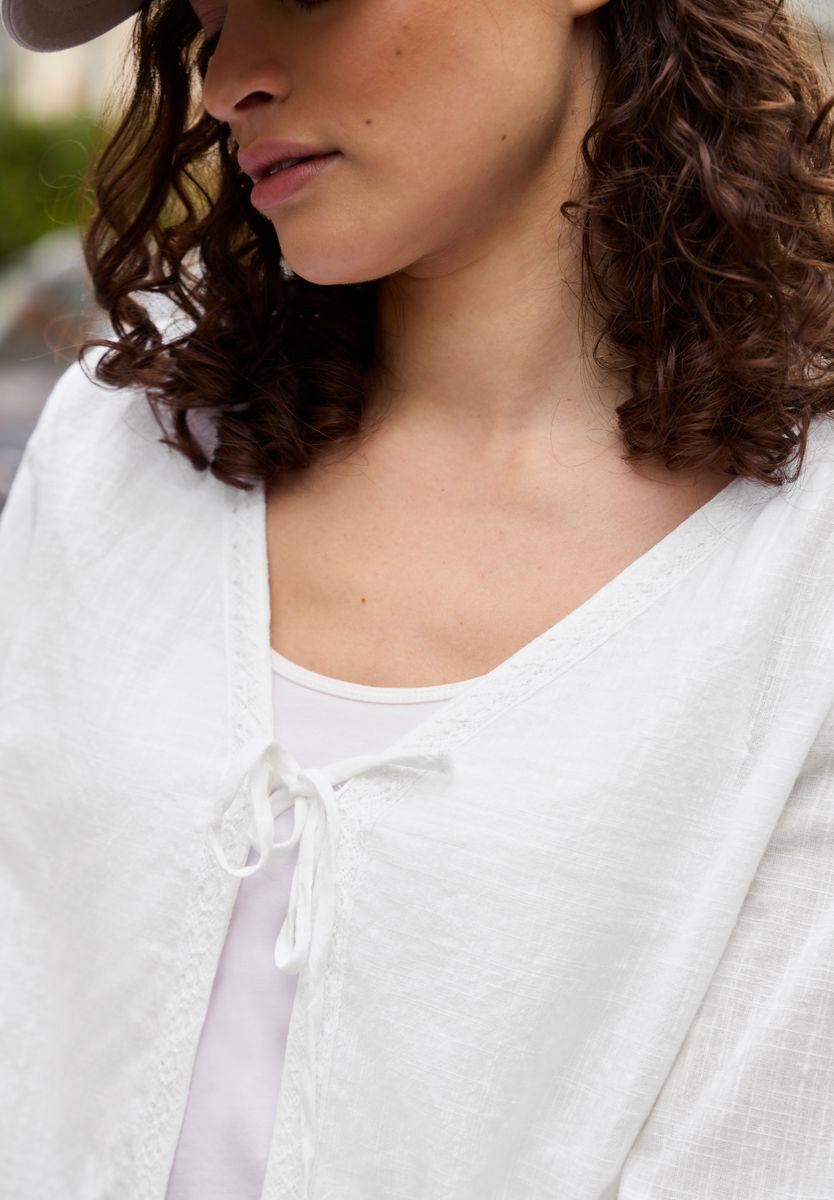 Langarm Bluse mit V-Neck und Schleife