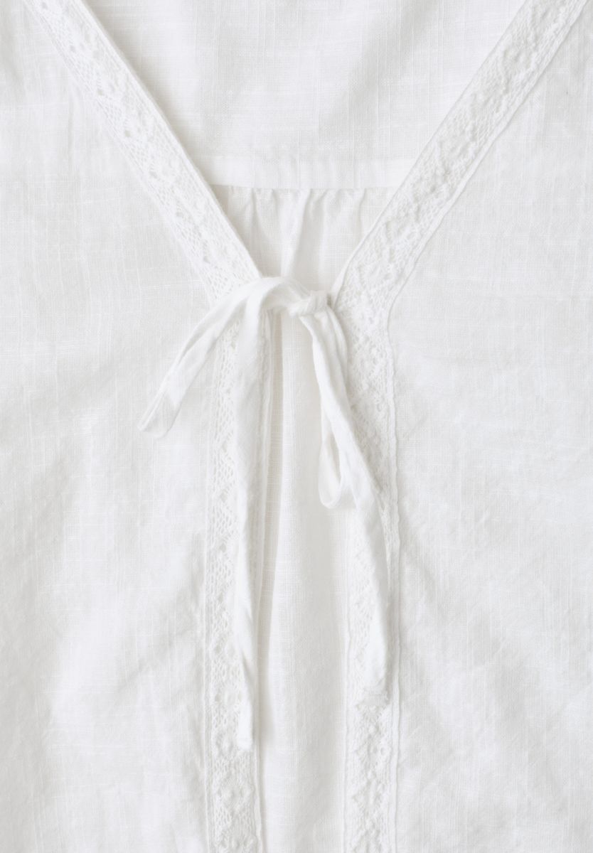 Langarm Bluse mit V-Neck und Schleife