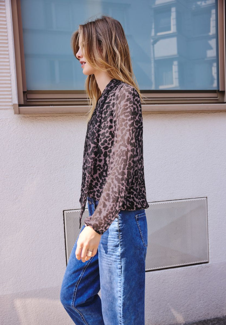 Langarm Bluse aus Chiffon mit Schleife