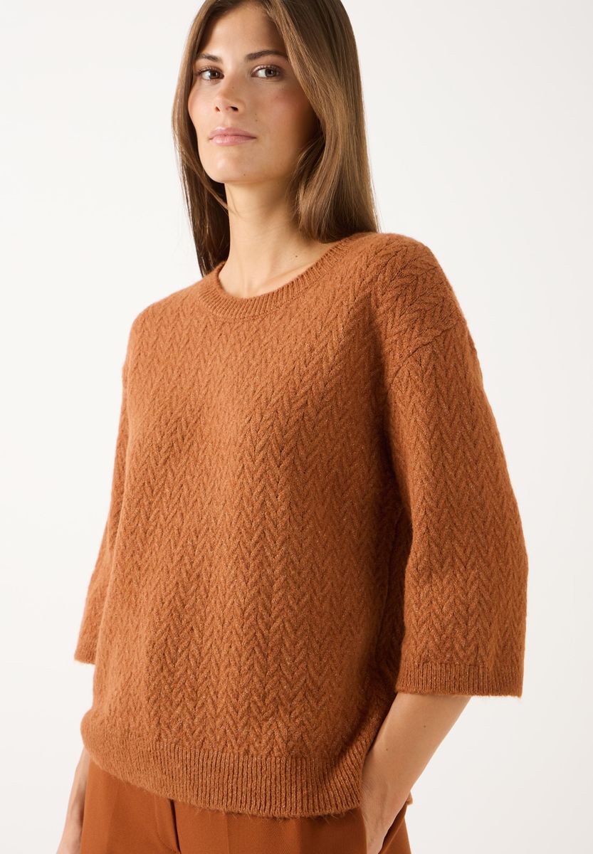 Kurzarm-Pullover mit Zopfstruktur