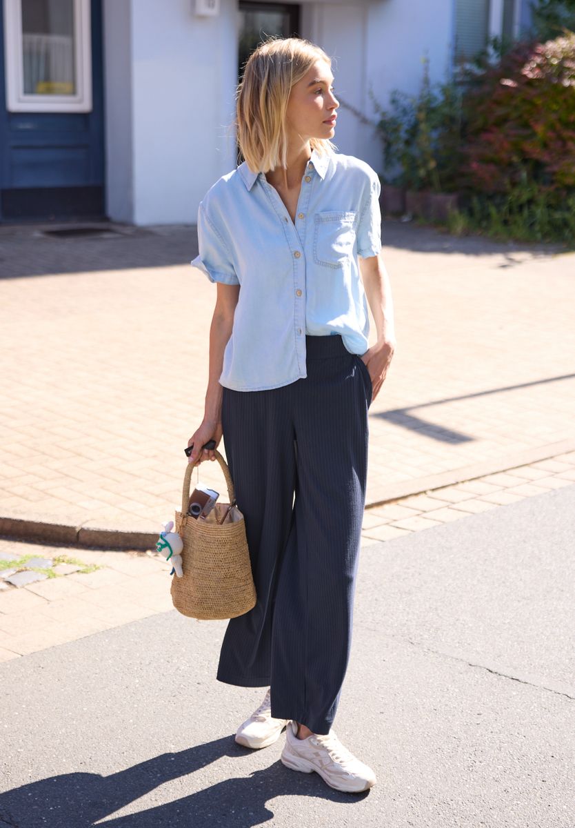 Wide Leg Hose in Rippstruktur
