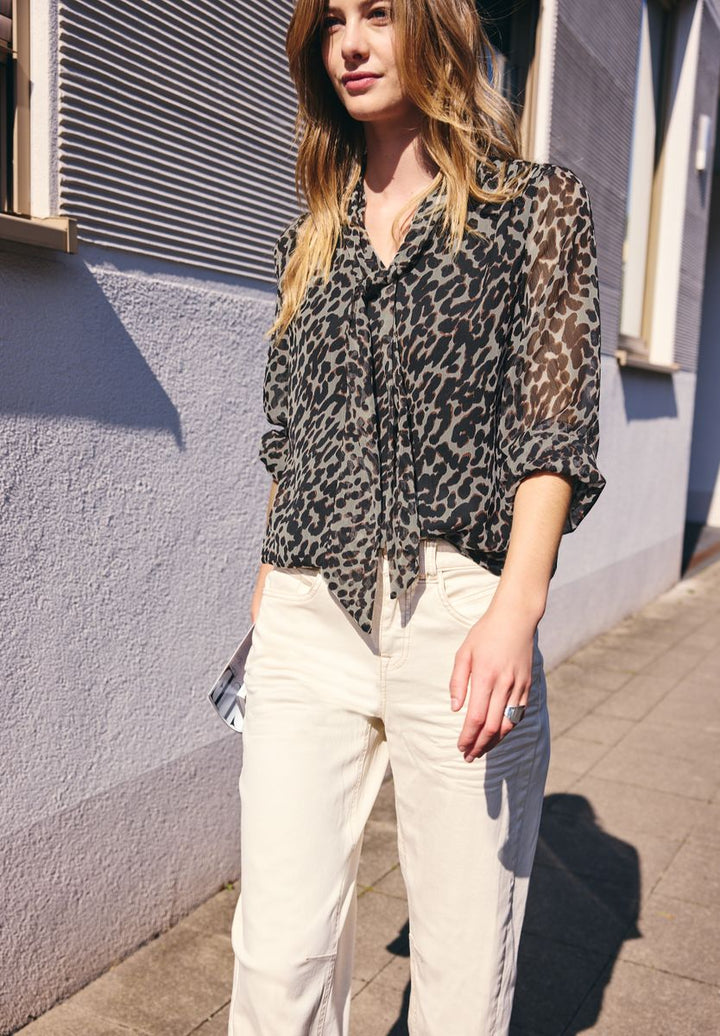 Langarm Bluse aus Chiffon mit Schleife