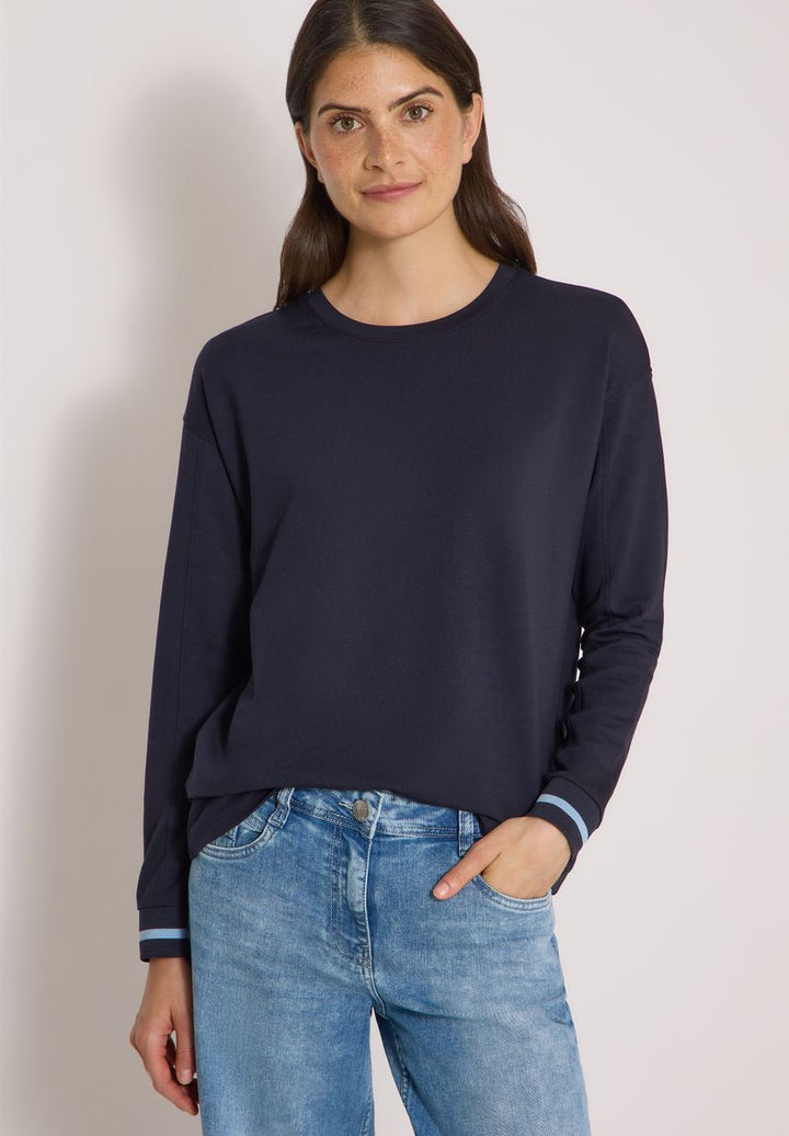Langarm Shirt mit Rundhals und Streifendetail