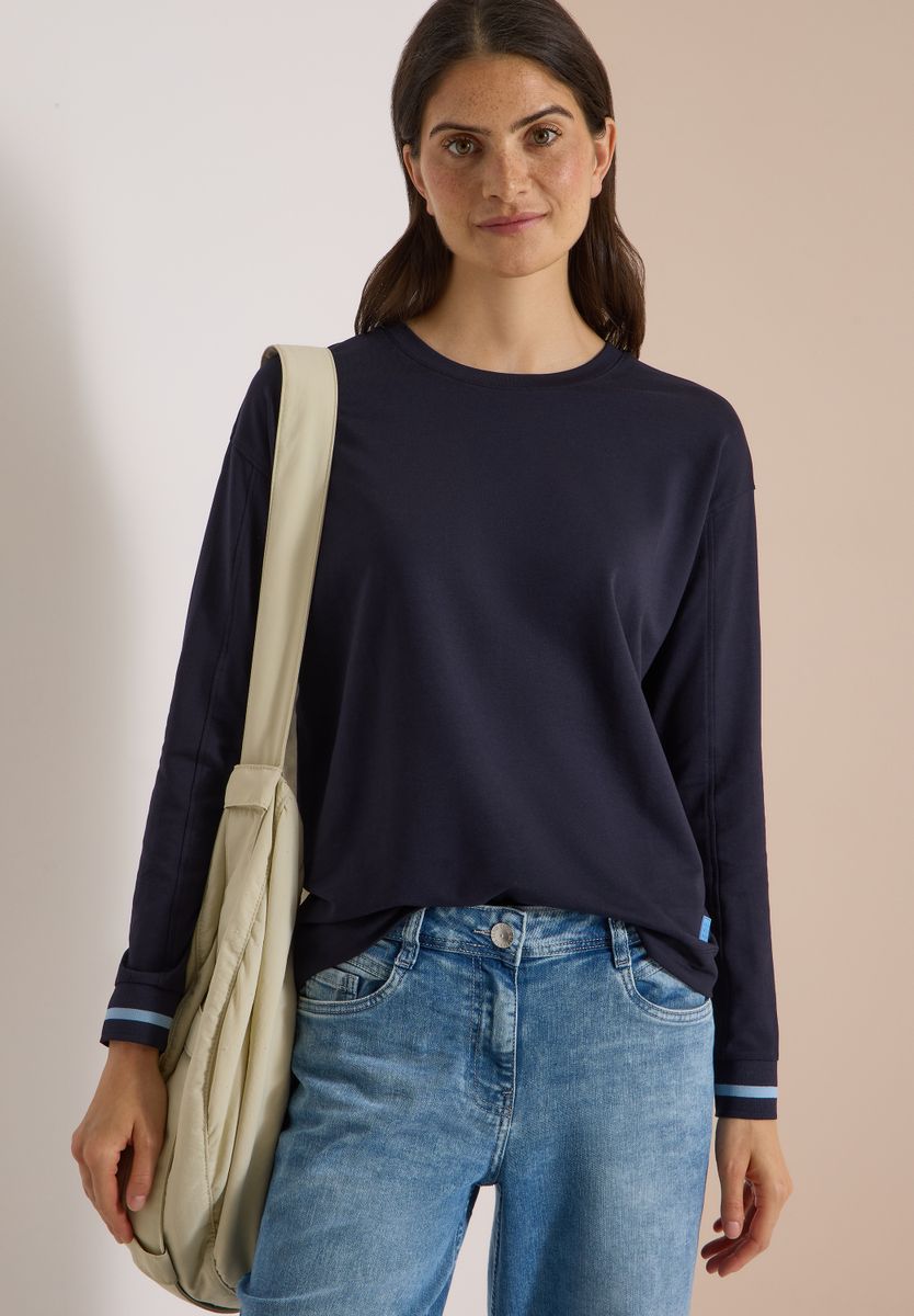 Langarm Shirt mit Rundhals und Streifendetail