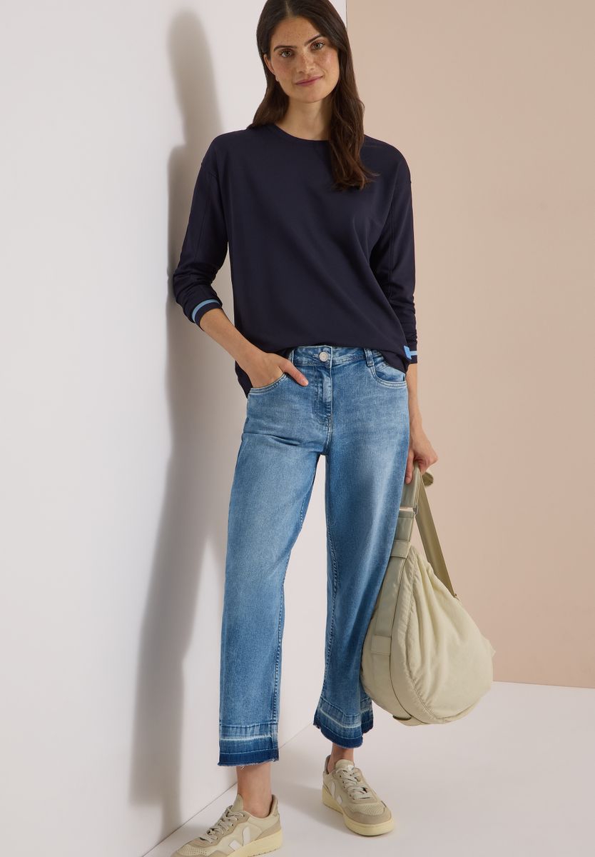 Langarm Shirt mit Rundhals und Streifendetail