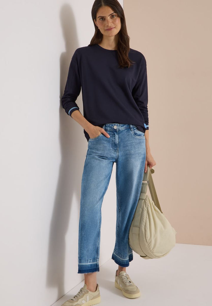 Langarm Shirt mit Rundhals und Streifendetail