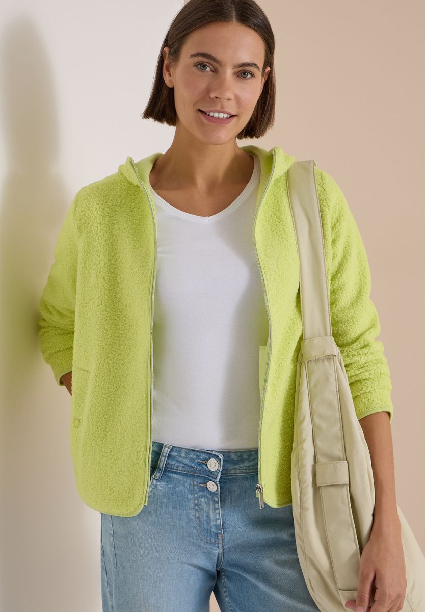 Teddy-Jacke mit Kapuze in Unifarbe