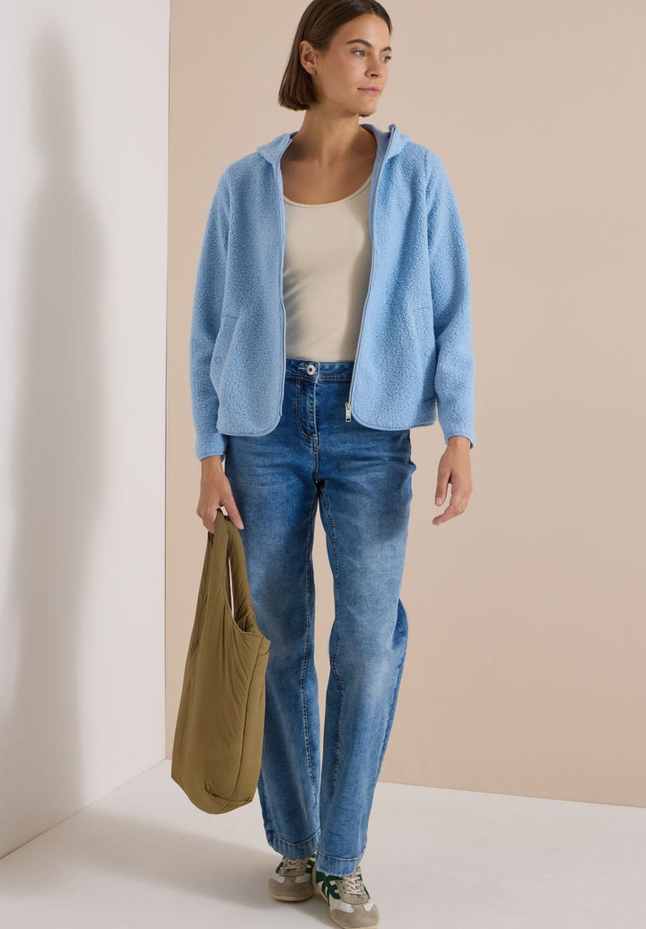Teddy-Jacke mit Kapuze in Unifarbe