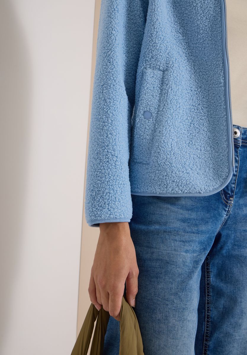 Teddy-Jacke mit Kapuze in Unifarbe