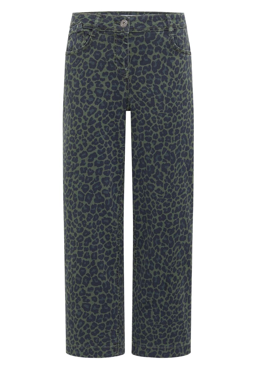 High Waist Wide Leg Jeans mit Leo-Muster