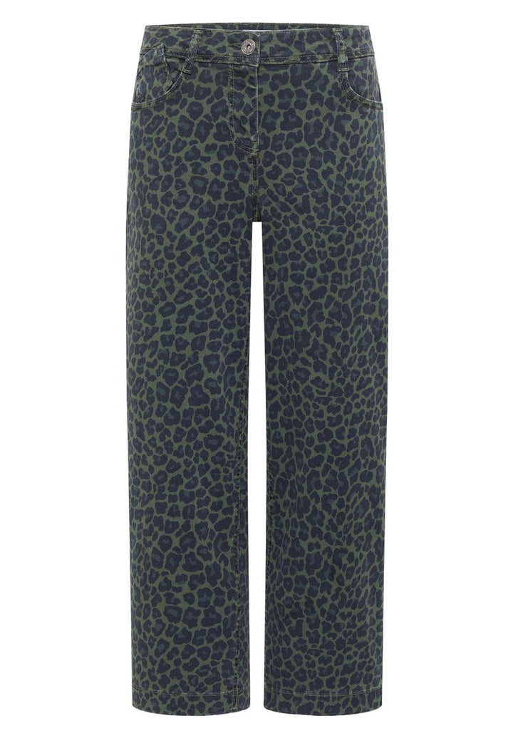 High Waist Wide Leg Jeans mit Leo-Muster