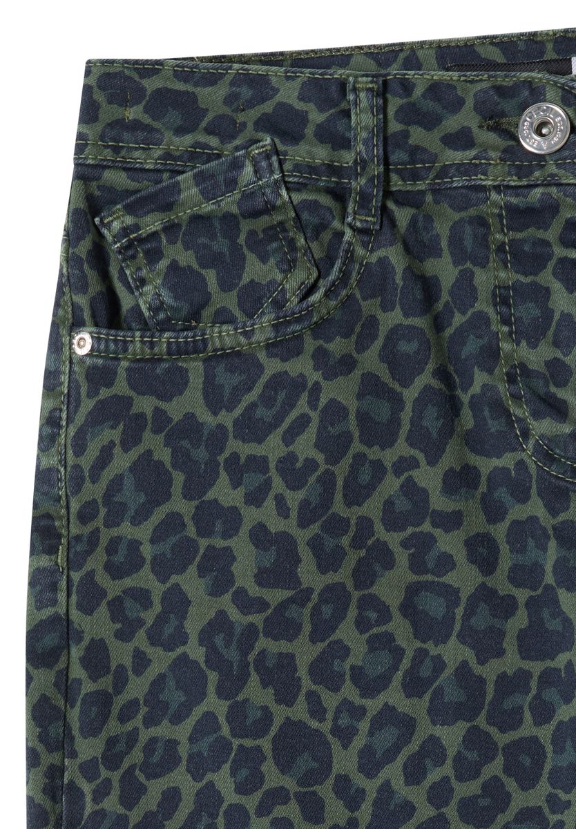 High Waist Wide Leg Jeans mit Leo-Muster