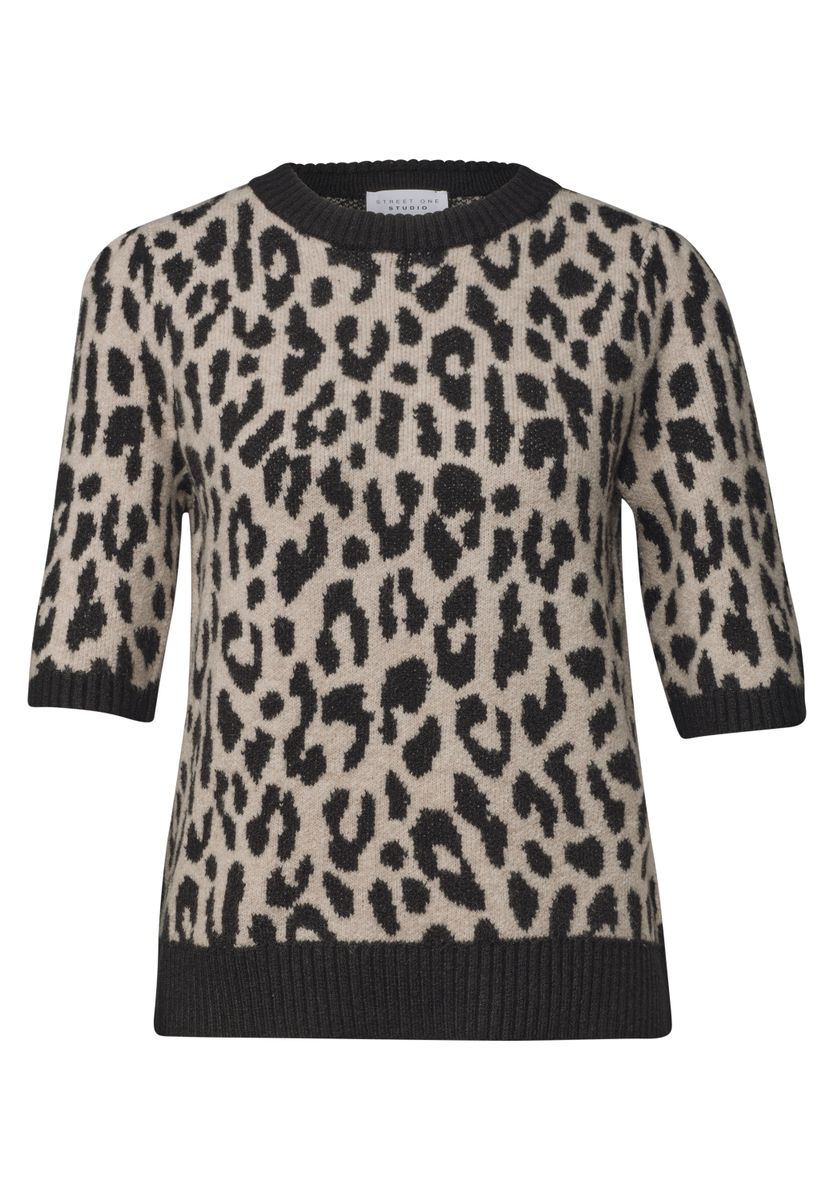 Kurzarm Pullover mit Rundhals und Leo-Muster