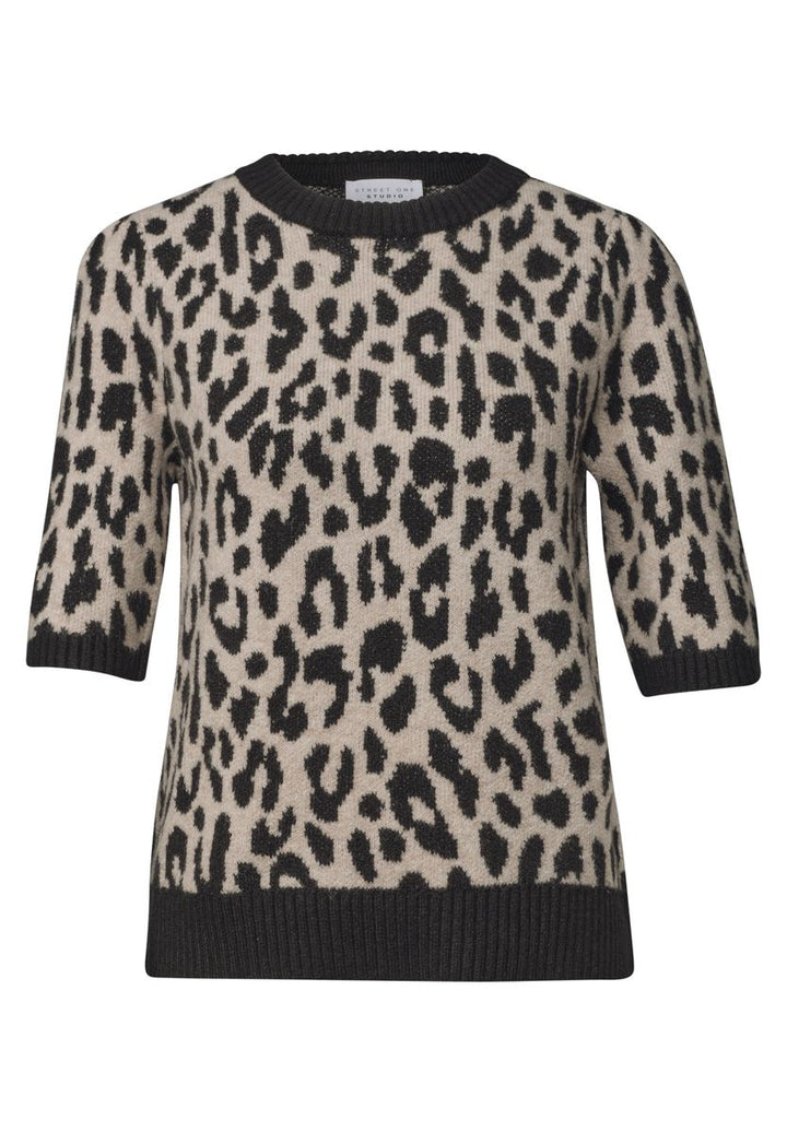 Kurzarm Pullover mit Rundhals und Leo-Muster