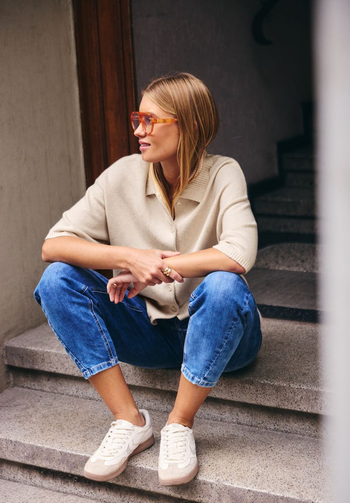 Kurzarm Cardigan mit Polokragen