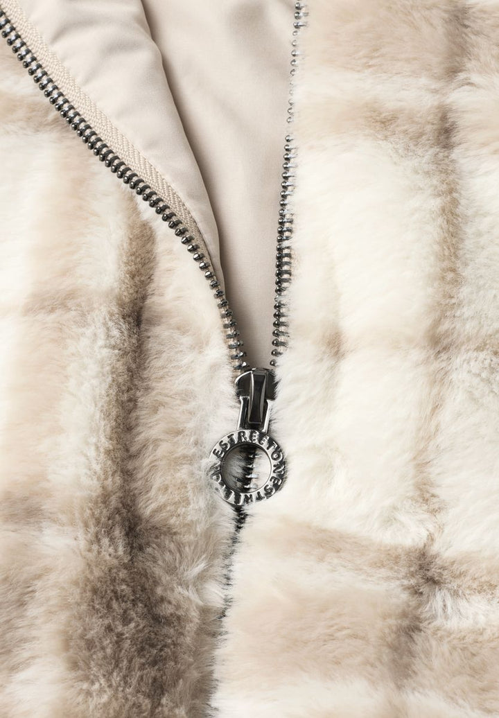 Fake Fur Blouson mit Strickdetails und Print