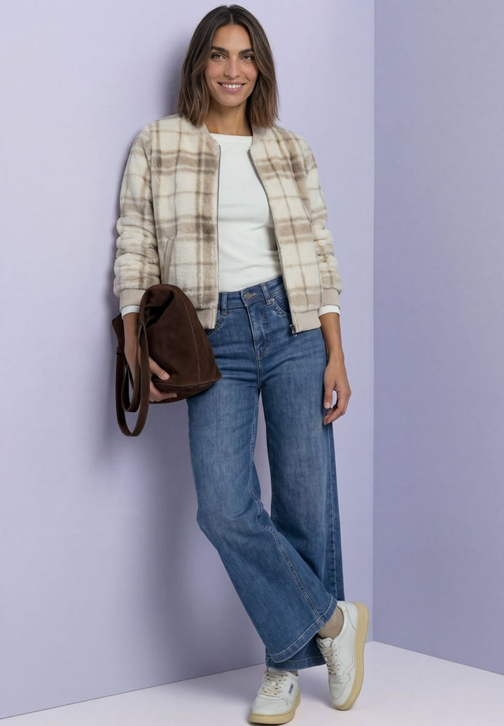 Fake Fur Blouson mit Strickdetails und Print
