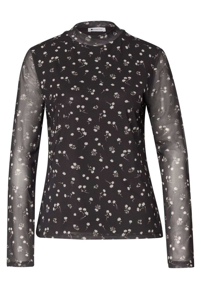 Langarm Mesh-Shirt mit Rundhals und Print