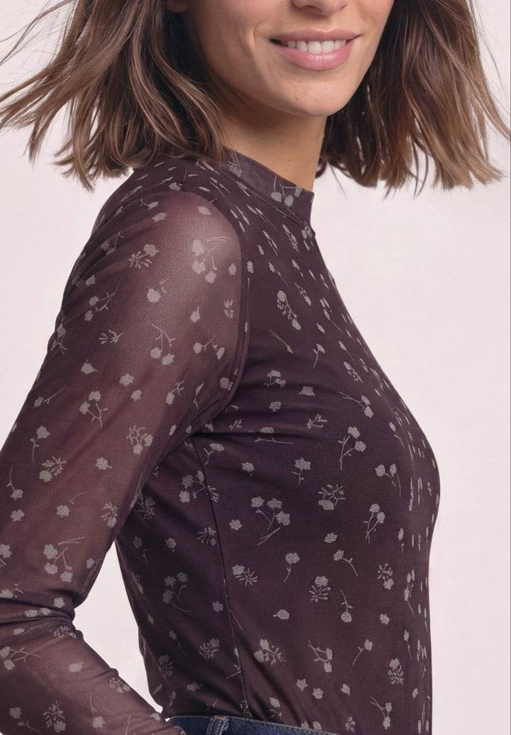 Langarm Mesh-Shirt mit Rundhals und Print