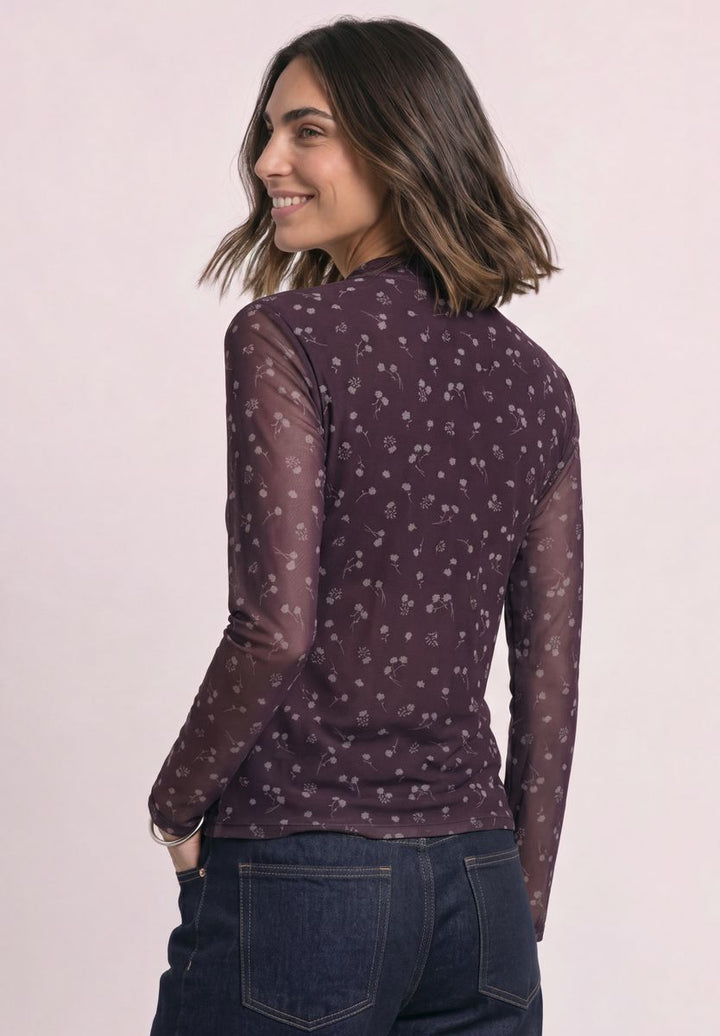 Langarm Mesh-Shirt mit Rundhals und Print
