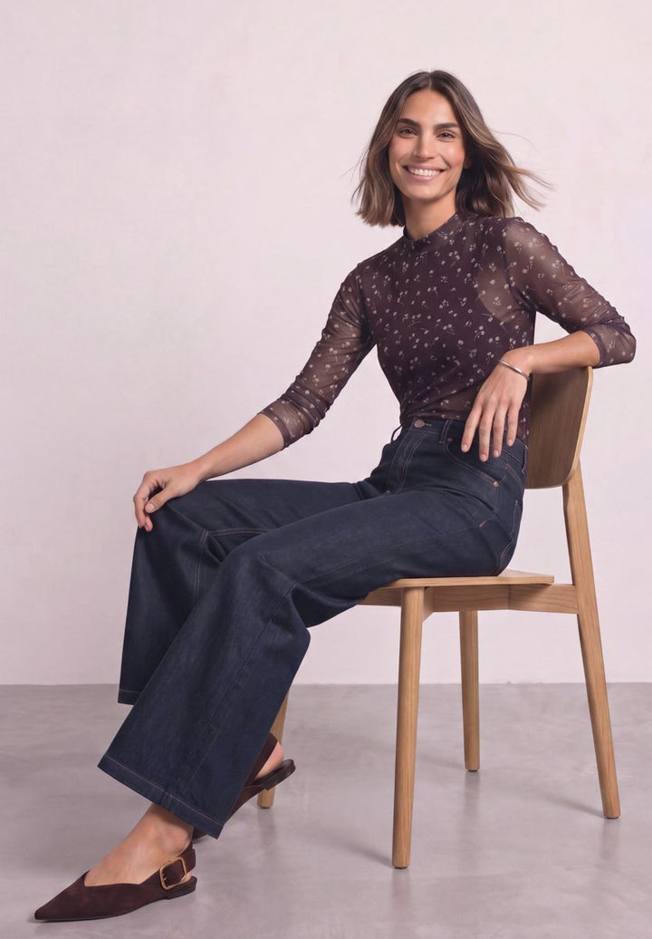 Langarm Mesh-Shirt mit Rundhals und Print