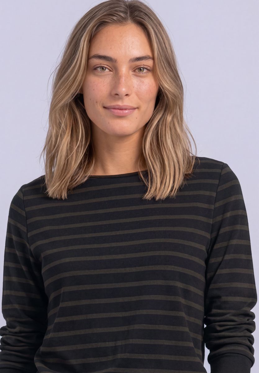 3/4-Arm Shirt mit Boat Neck und Streifen