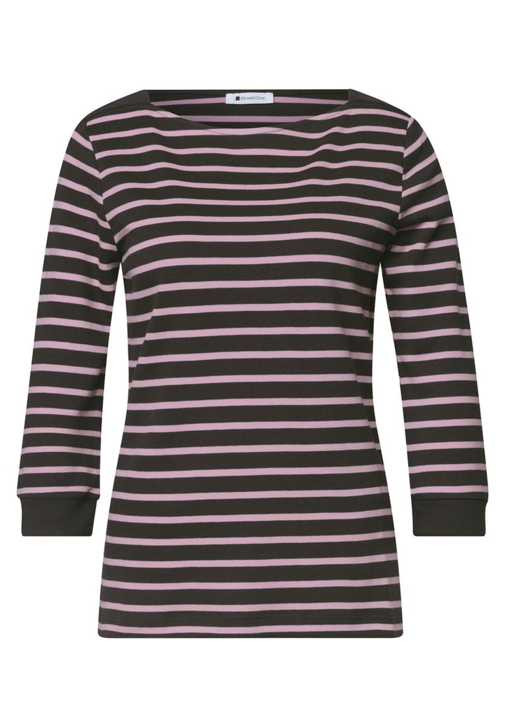 3/4-Arm Shirt mit Boat Neck und Streifen