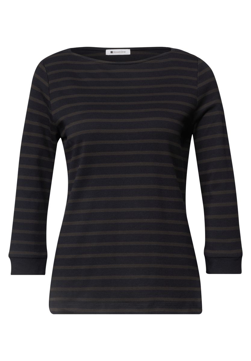 3/4-Arm Shirt mit Boat Neck und Streifen