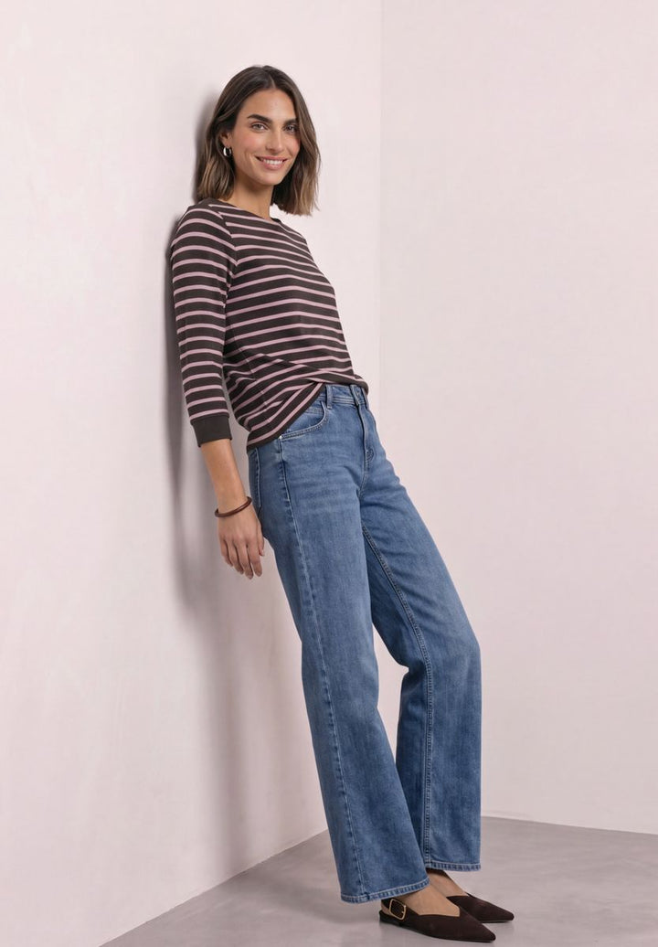 3/4-Arm Shirt mit Boat Neck und Streifen