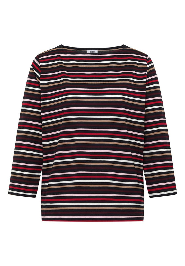 3/4-Arm Shirt mit Boat Neck und Streifen