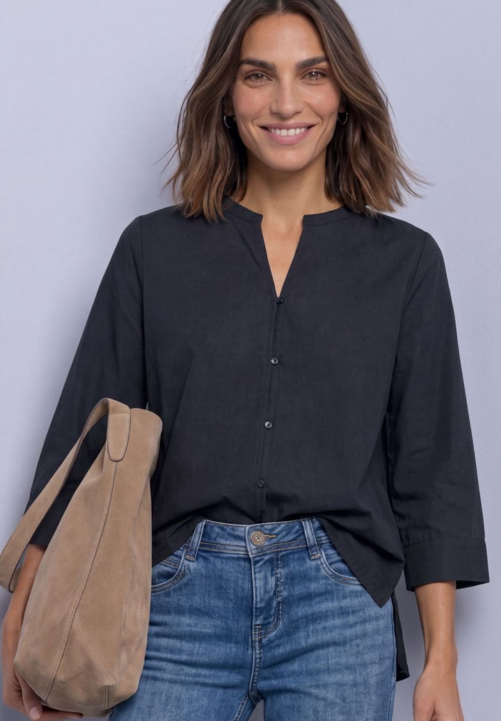 3/4-Arm Bluse mit Split Neck