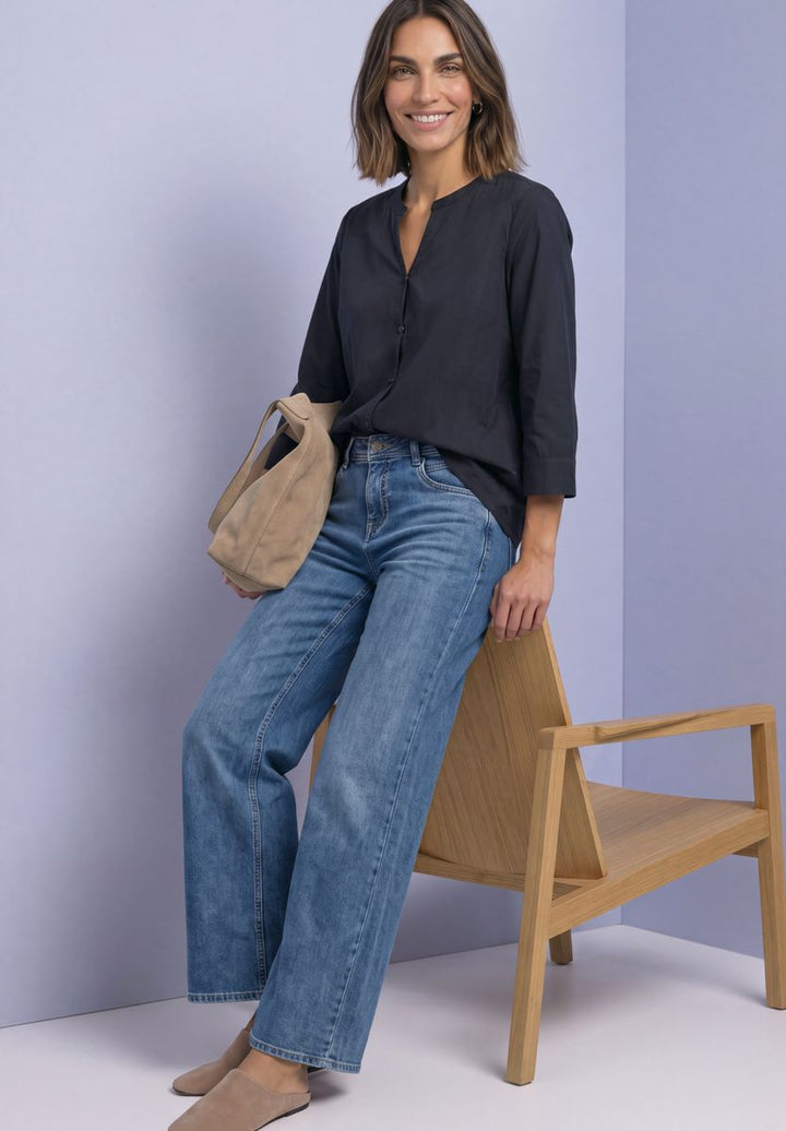 3/4-Arm Bluse mit Split Neck
