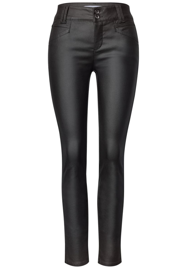 Mid Waist Hose im Slim Fit in Leder-Optik
