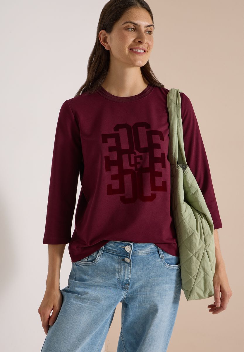 3/4-Arm Shirt mit Rundhals und Wording