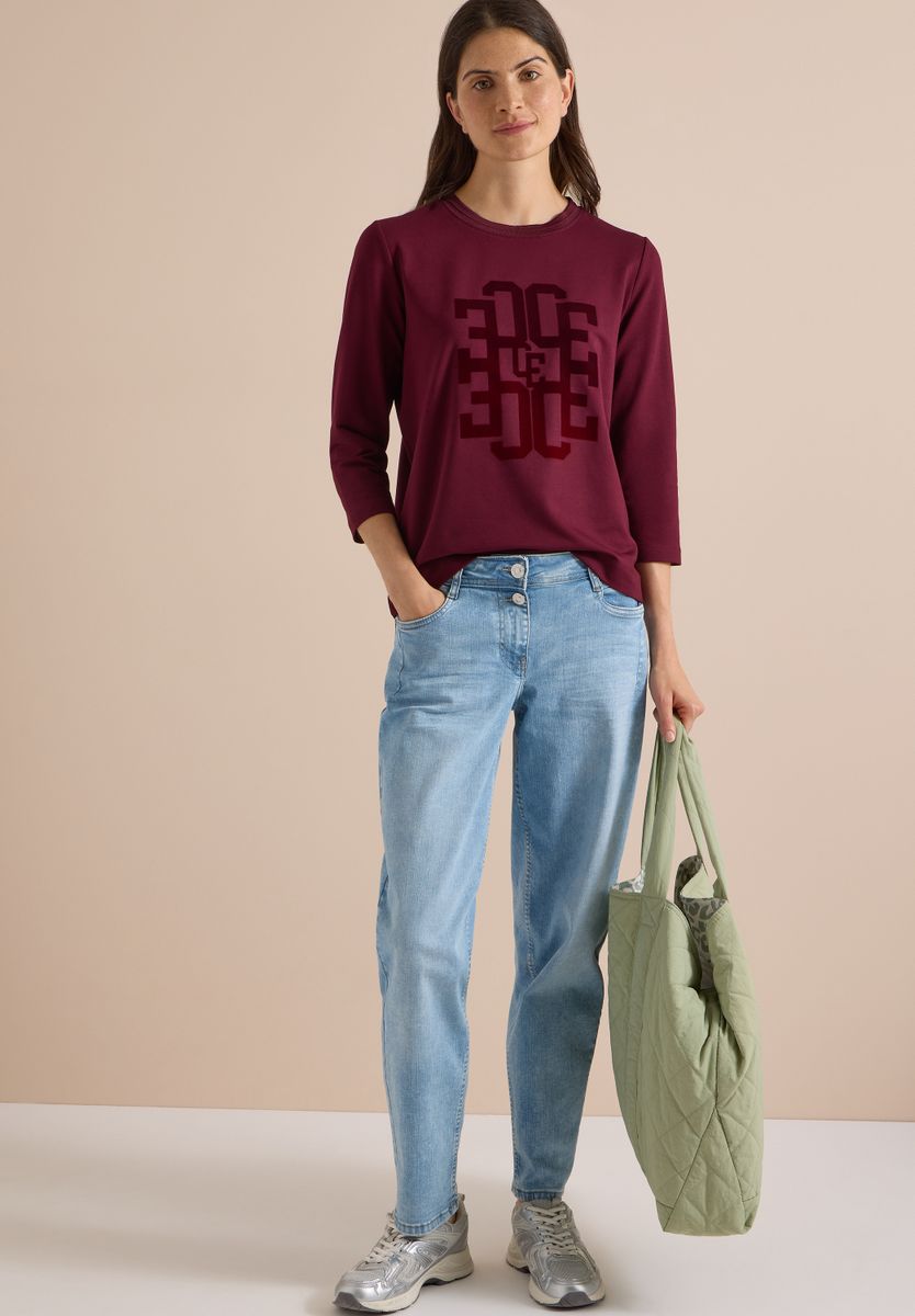 3/4-Arm Shirt mit Rundhals und Wording